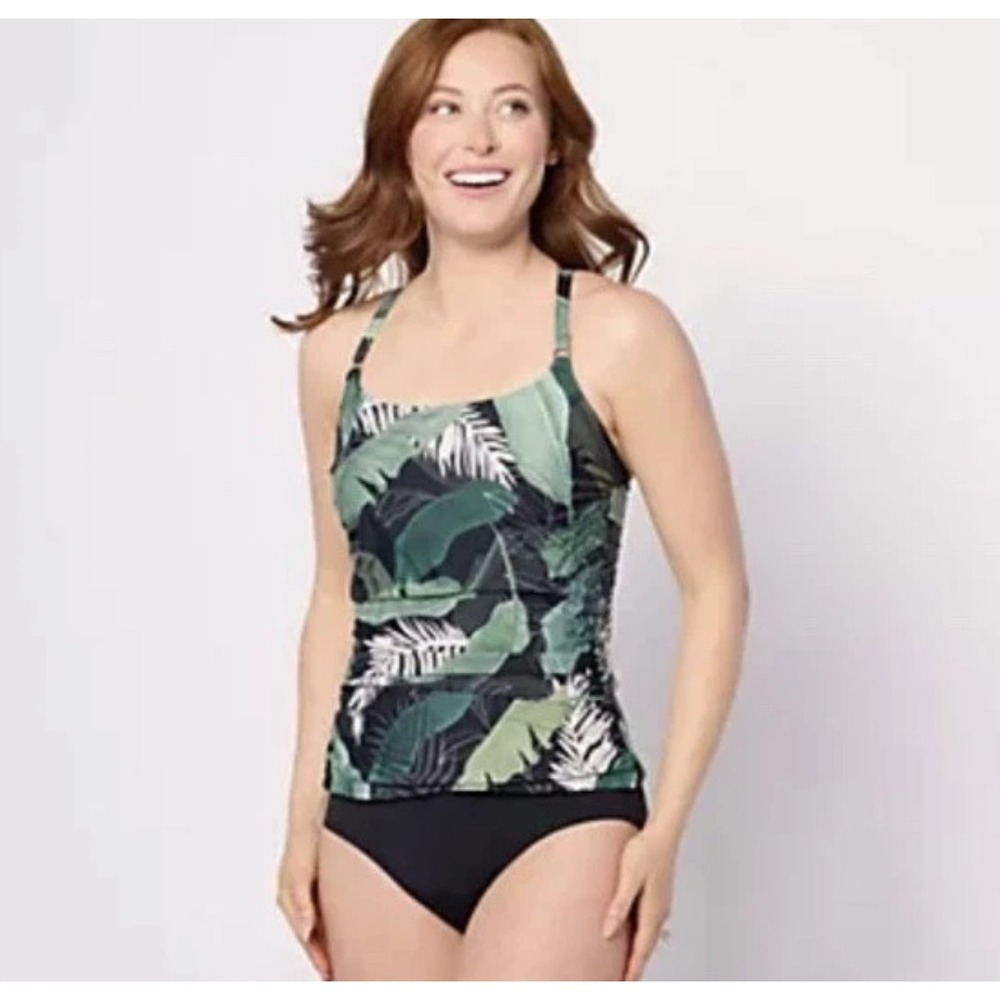 New Jantzen Women's 8 Eden Green Cami Tankini Boho Top Swim Bikini Suit NWT